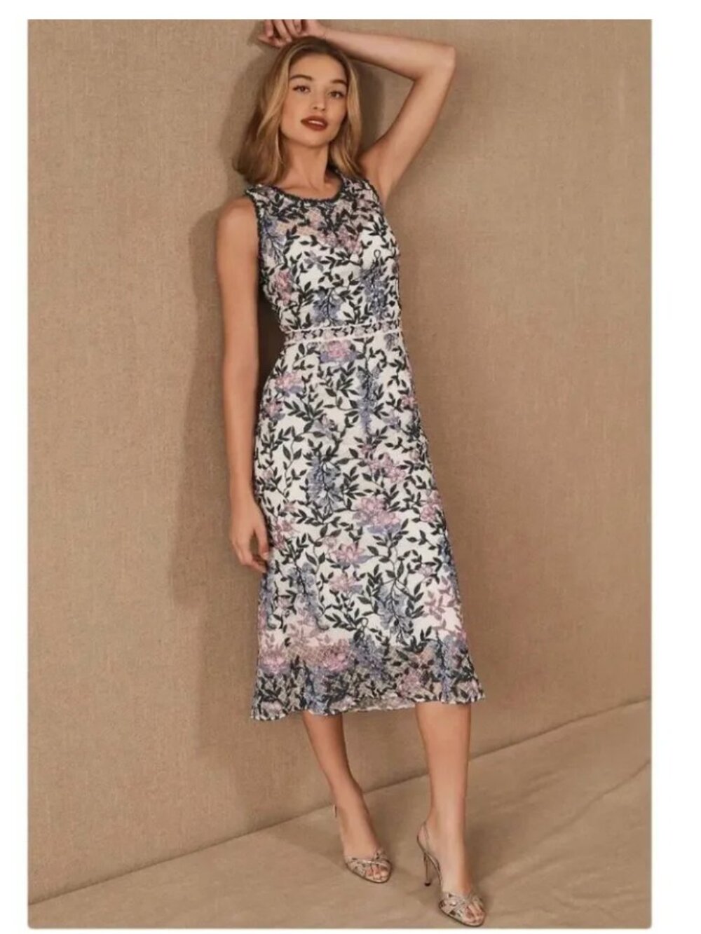Marchesa Notte White Floral Lace Embroidered Midi Dress Size 2 ($595)